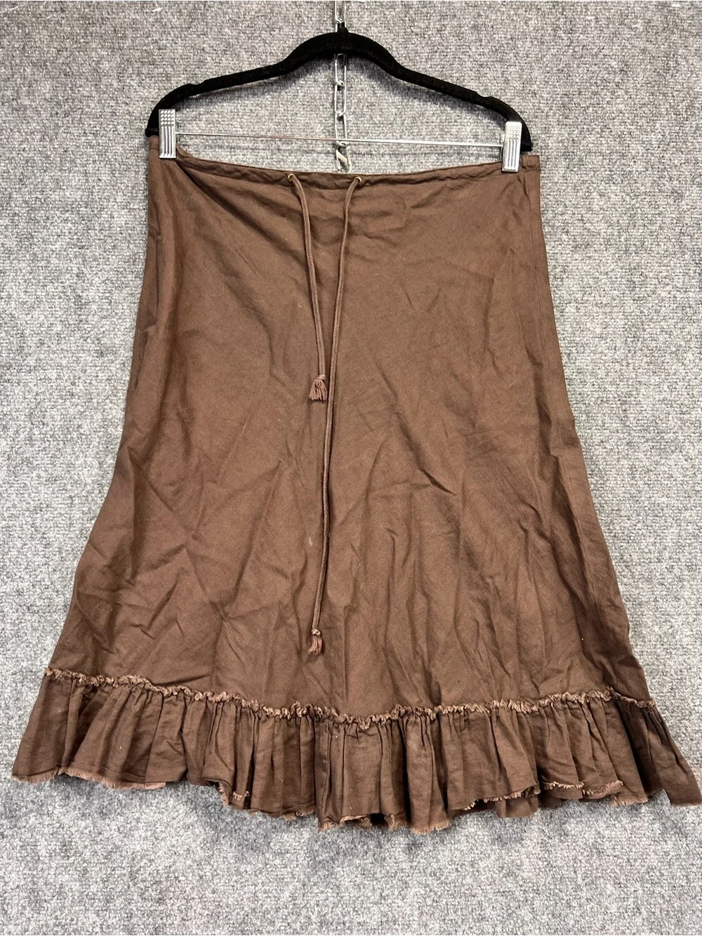 J. Crew Brown A-Line Ruffle Hem Linen Skirt